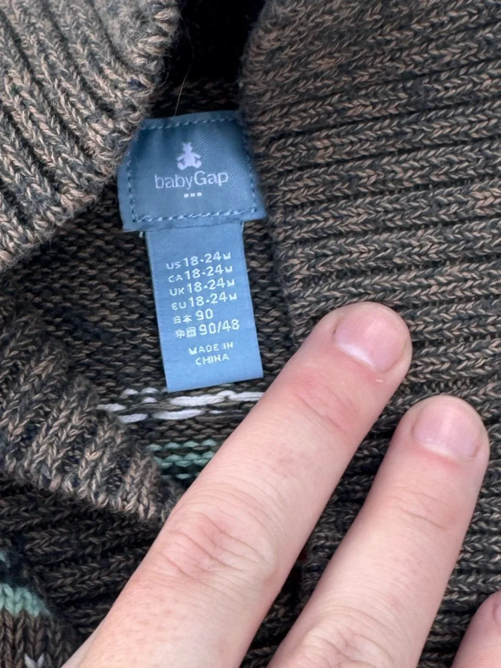 GAP Brown Knit Sweater With Multicolor Fair Isle Detail